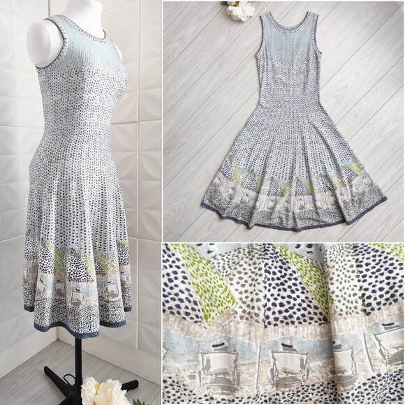 Knit Maxi Dress Beach Umbrella Polka Dots Pale Blue Sleeveless Stretch S Nic+Zoe - Picture 1 of 12